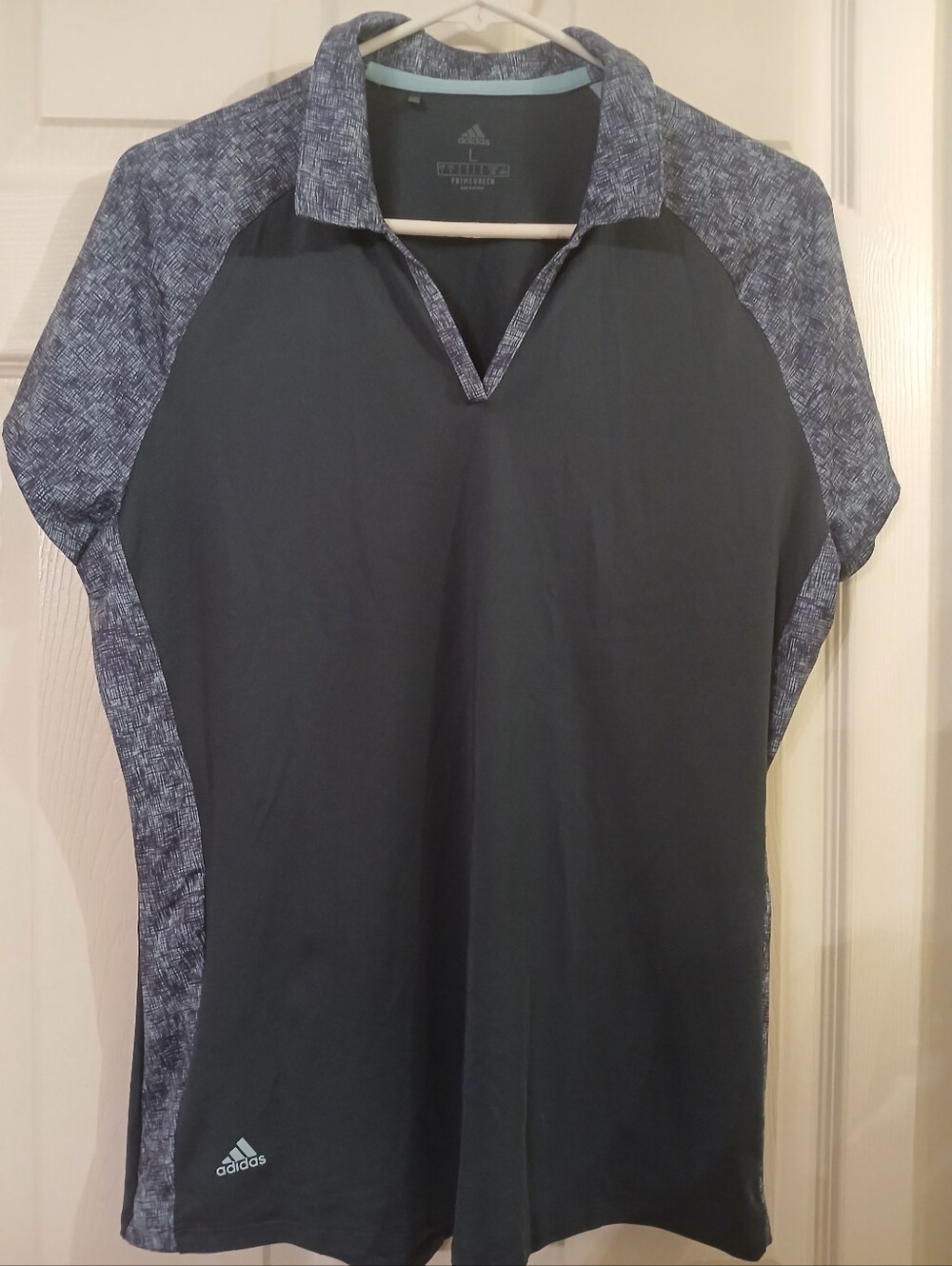 Adidas Ultimate365 Heathered V-Neck Golf Polo Shirt – Dark Grey/Blue (Size L)